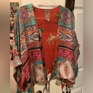 Johnny Was Short Silk Reversible Kimono, Size XL, NWOT.